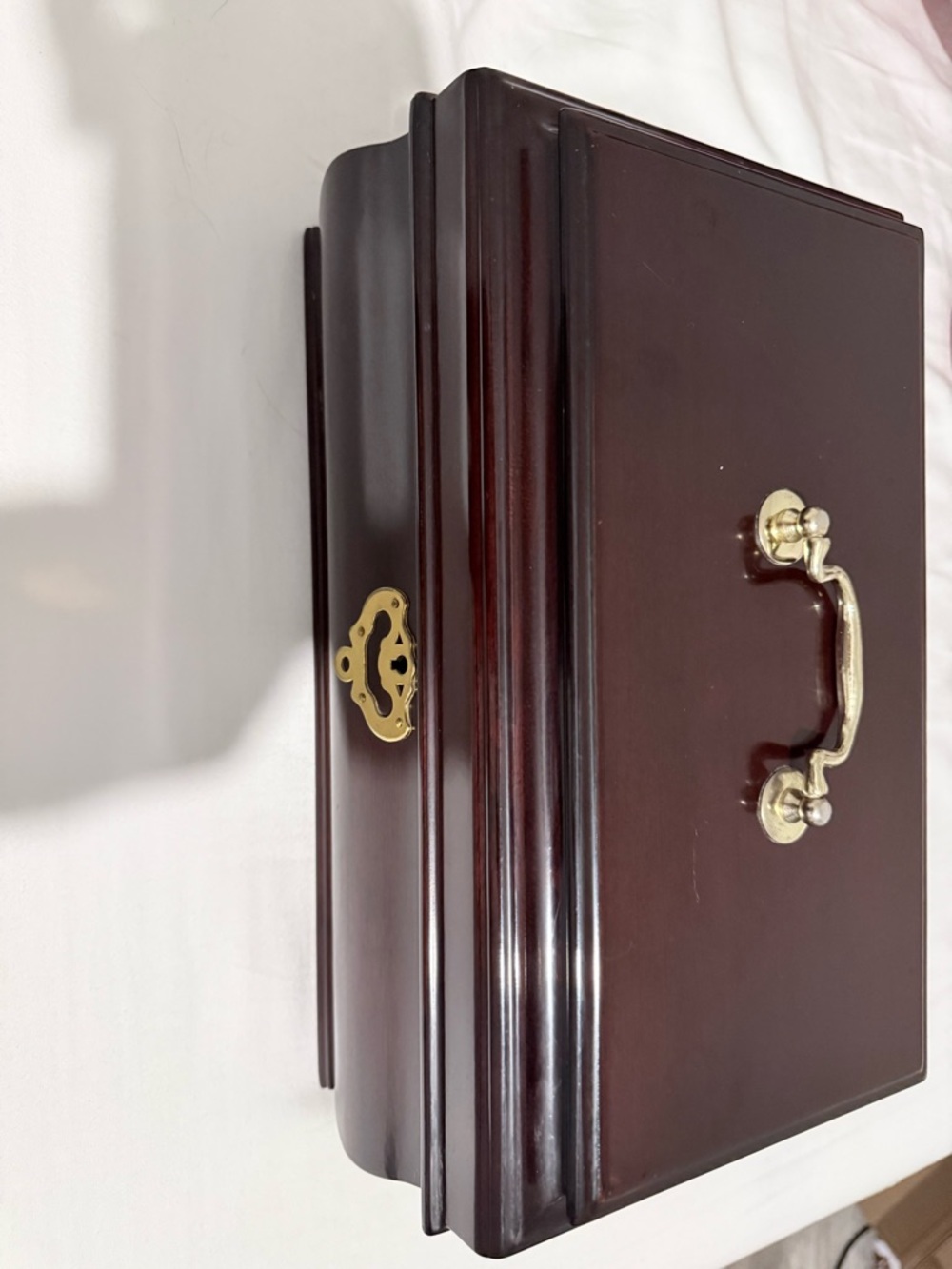 Vintage Wood Jewelry Box with Brass Handle - Dark Mahogany